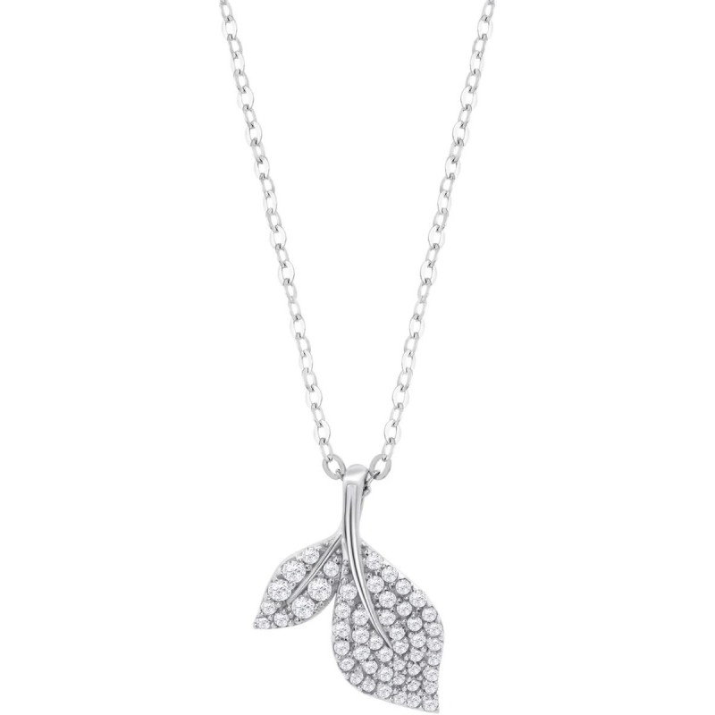Collana Donna Lotus Silver LP3911-1/1 In Argento Con Pendente Foglie E Zirconi