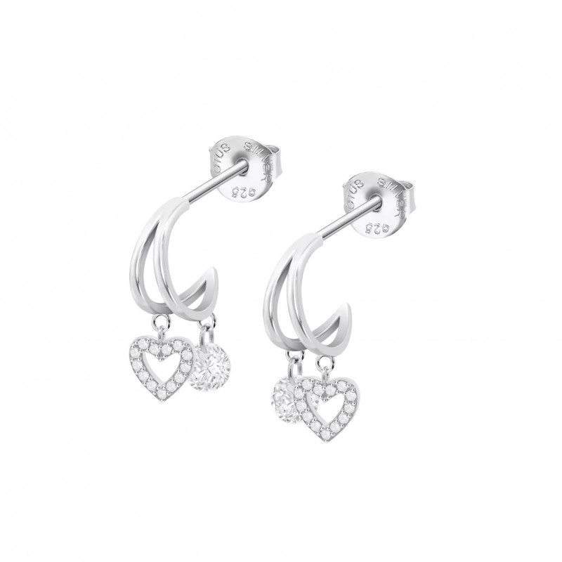 Orecchini Donna Lotus Silver LP3937-4/1 In Argento Pendenti Con Cuore E Zirconi