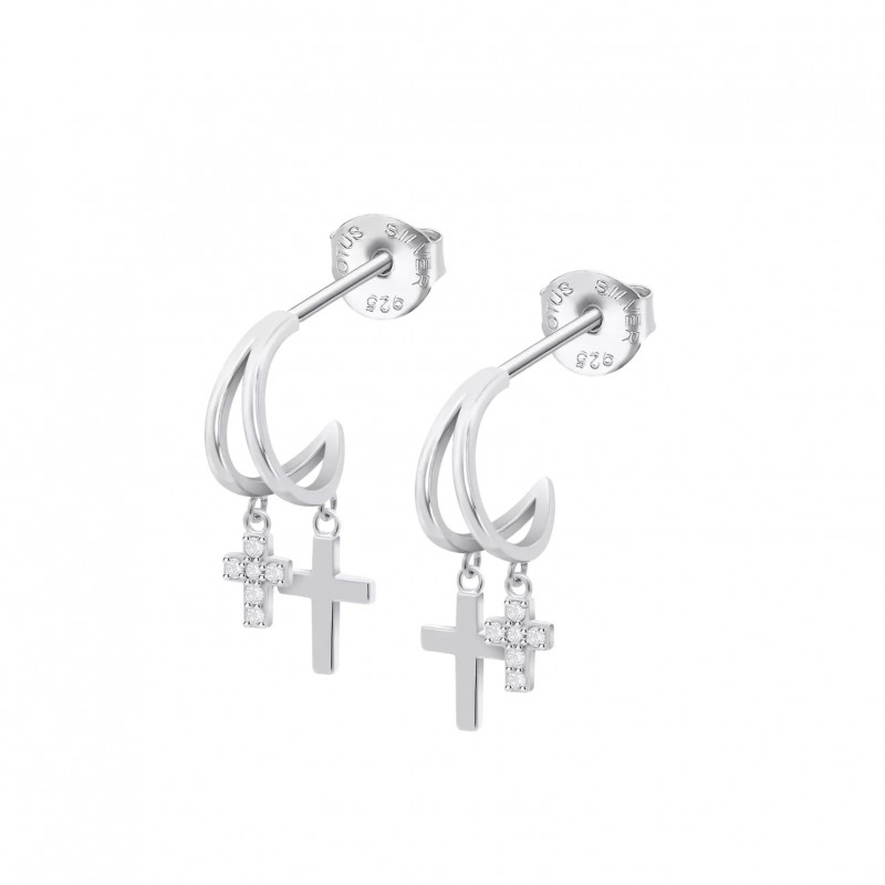 Orecchini Donna Lotus Silver LP3936-4/1 In Argento Con Croci Pendenti E Zirconi
