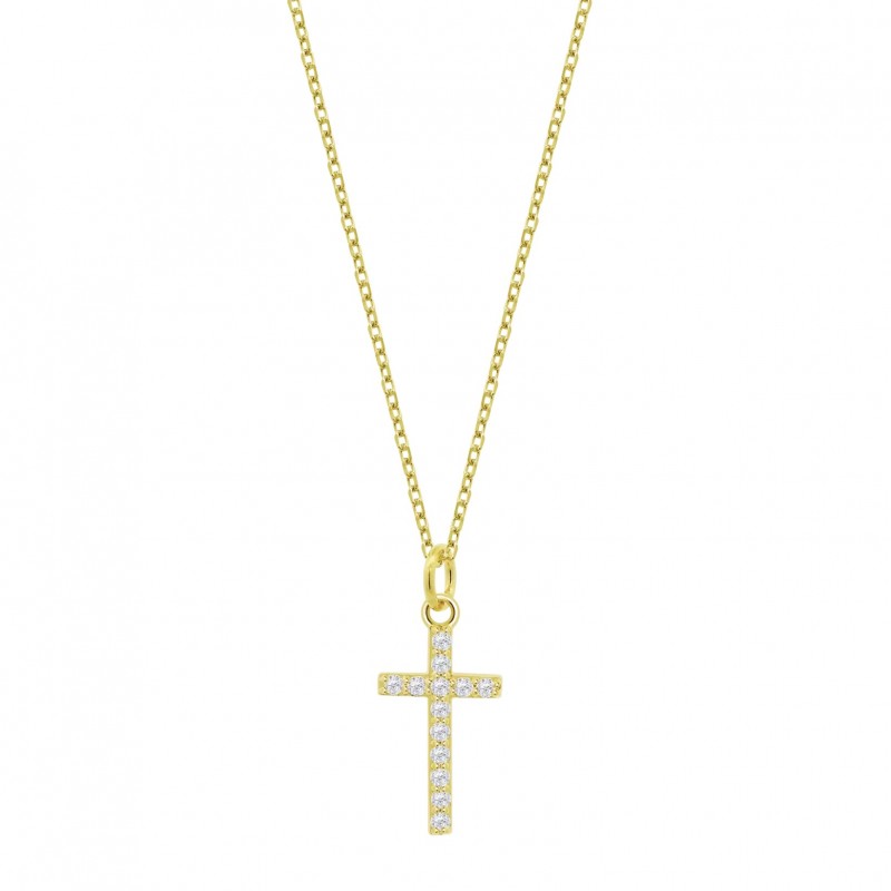 Collana Donna Lotus Silver LP3066-1/2 In Argento Dorato Con Croce E Zirconi