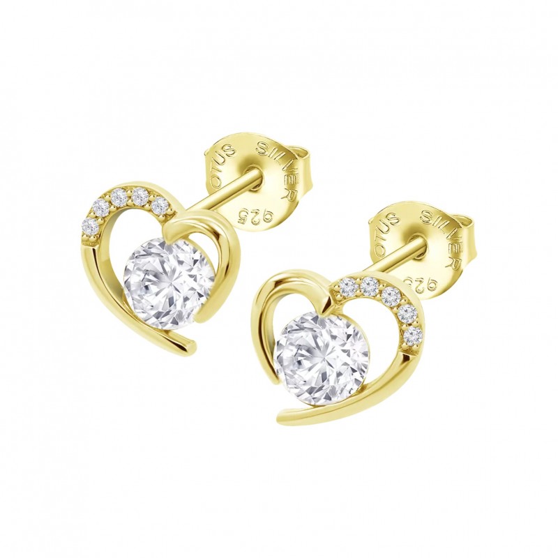 Orecchini Donna Lotus Silver LP3106-4/4 A Cuore In Argento Dorato Con Zirconi