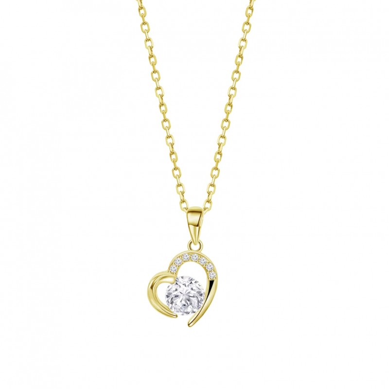 Collana Donna Lotus Silver LP3106-1/4 In Argento Dorato Con Cuore E Zirconi