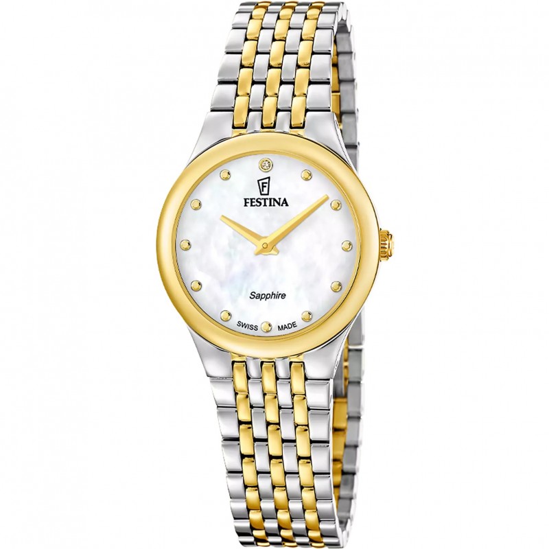 Orologio Donna Festina Swiss Made F20097/1 Acciaio Bicolore Con Quadrante Madreperla
