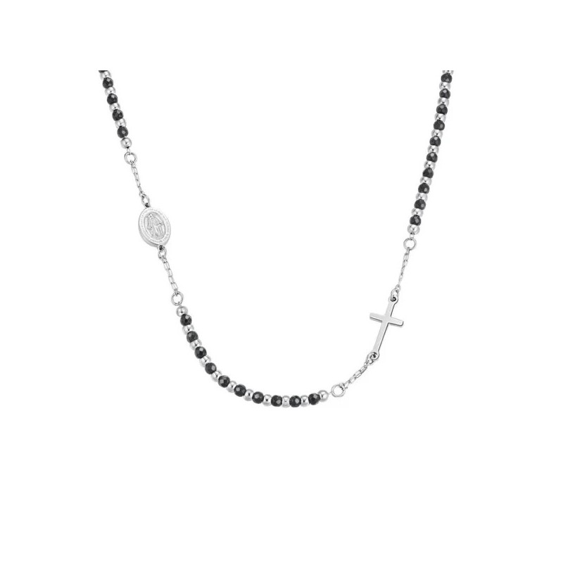 Collana Del Rosario Unisex Luca Barra CL362 In Acciaio Con Pietre Nere