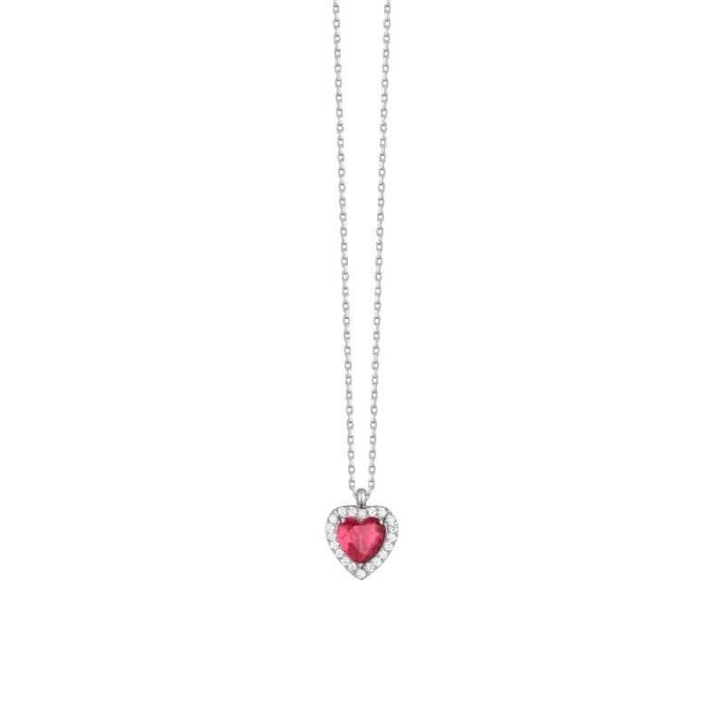 Collana Donna Luca Barra CK2225 In Acciaio Cuore Con Zircone Rosso