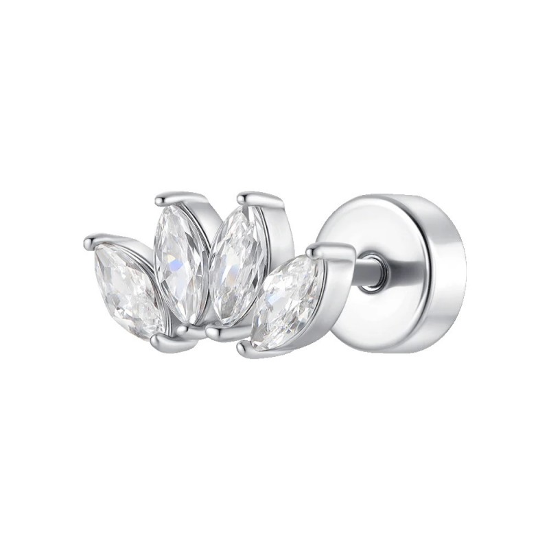 Piercing Orecchio Donna Luca Barra PR134 Ventaglio In Acciaio Con Zirconi