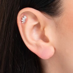 Piercing Orecchio Donna Luca Barra PR134 Ventaglio In Acciaio Con Zirconi