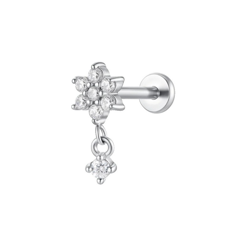 Piercing Orecchio Donna Luca Barra PR113 Fiore In Acciaio Con Zirconi
