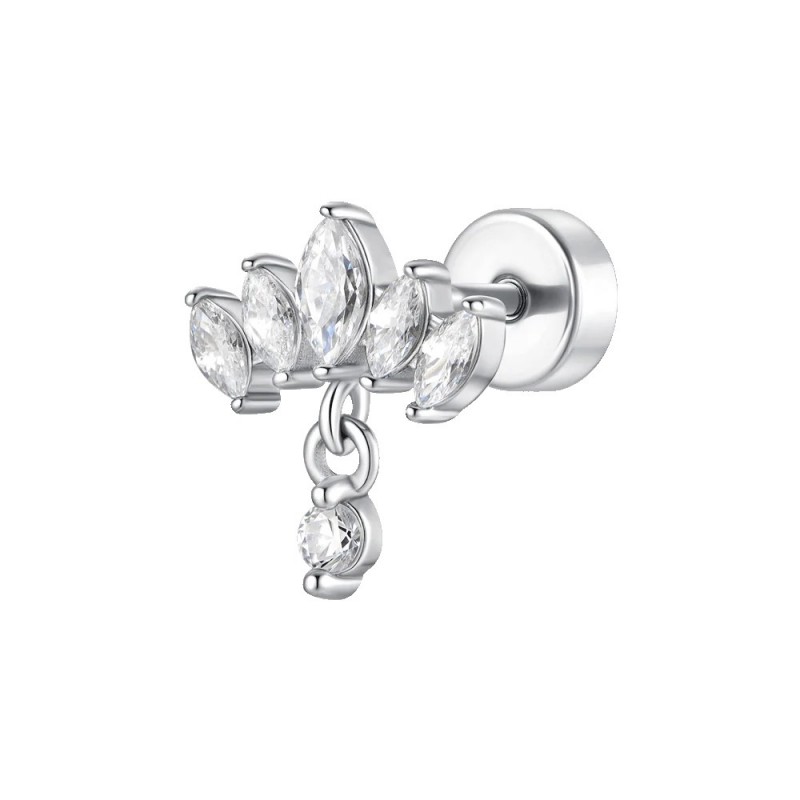 Piercing Orecchio Donna Luca Barra PR138 Ventaglio In Acciaio Con Zirconi