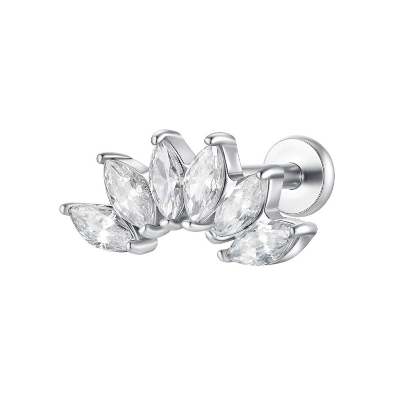 Piercing Orecchio Donna Luca Barra PR140 In Acciaio A Ventaglio Con Zirconi