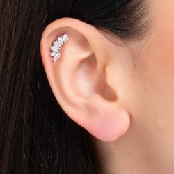 Piercing Orecchio Donna Luca Barra PR140 In Acciaio A Ventaglio Con Zirconi