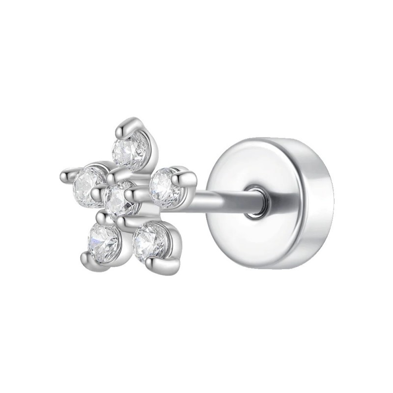 Piercing Orecchio Donna Luca Barra PR124 Fiore In Acciaio Con Zirconi
