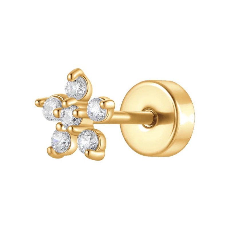 Piercing Orecchio Donna Luca Barra PR125 Fiore In Acciaio Dorato Con Zirconi