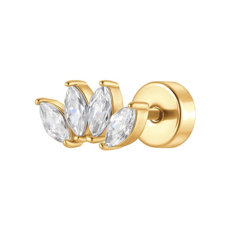 Piercing Orecchio Donna Luca Barra PR135 Ventaglio In Acciaio Dorato Con Zirconi