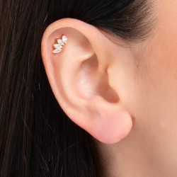 Piercing Orecchio Donna Luca Barra PR135 Ventaglio In Acciaio Dorato Con Zirconi