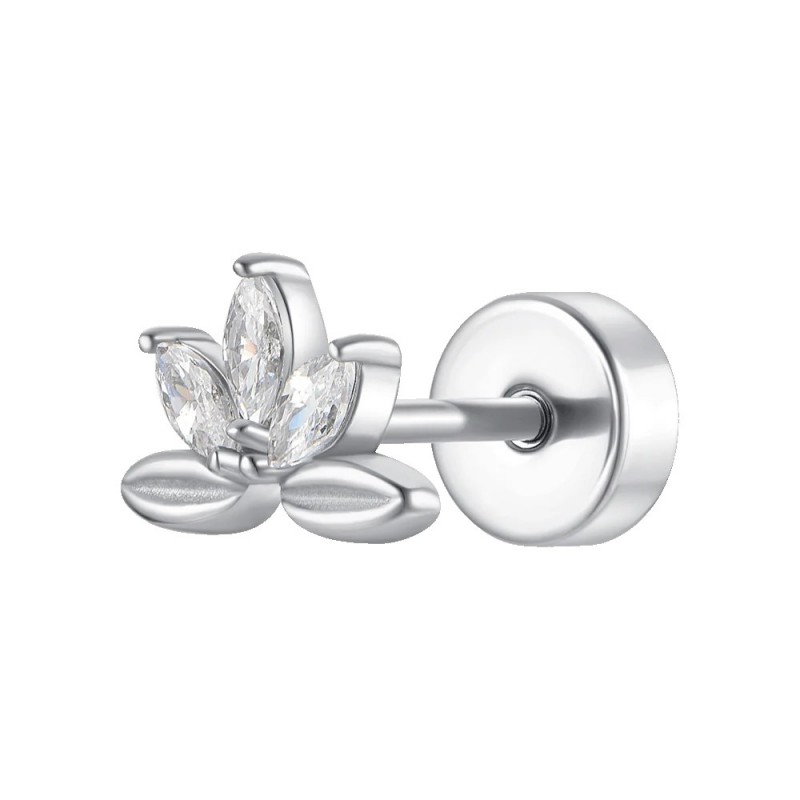 Piercing Orecchio Donna Luca Barra PR118 Ventaglio In Acciaio Con Zirconi