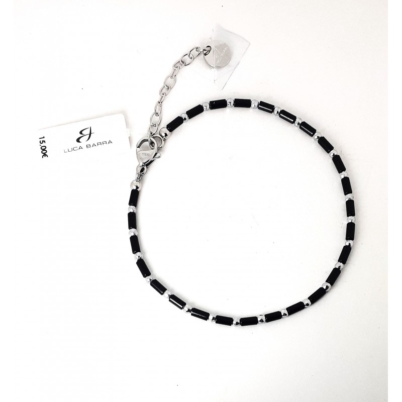 Bracciale Uomo Luca Barra BA1972 In Acciaio Con Elementi Neri