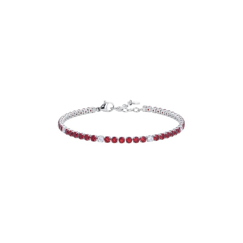 Bracciale Tennis Uomo Luca Barra BA1955 In Acciaio Con Zirconi Rossi 3 mm