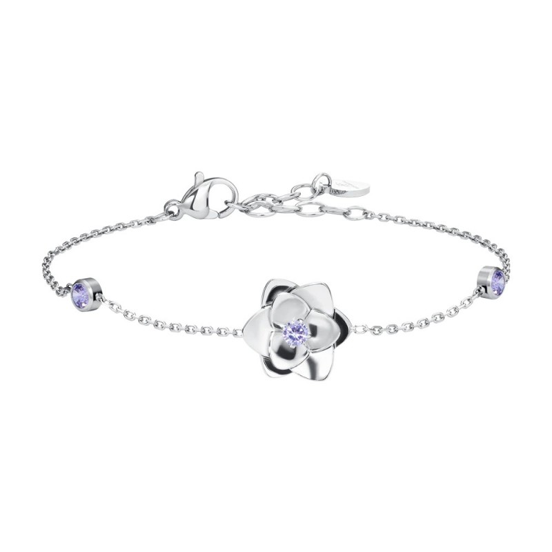 Bracciale Donna Luca Barra BK2981 In Acciaio Con Fiore E Zirconi Viola