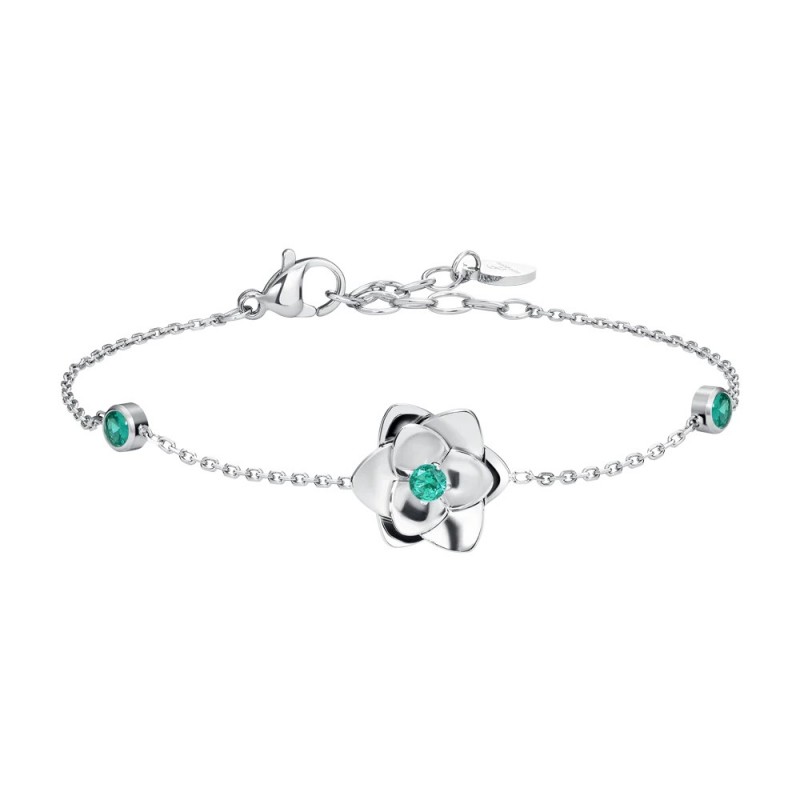 Bracciale Donna Luca Barra BK2980 In Acciaio Con Fiore E Zirconi Verdi