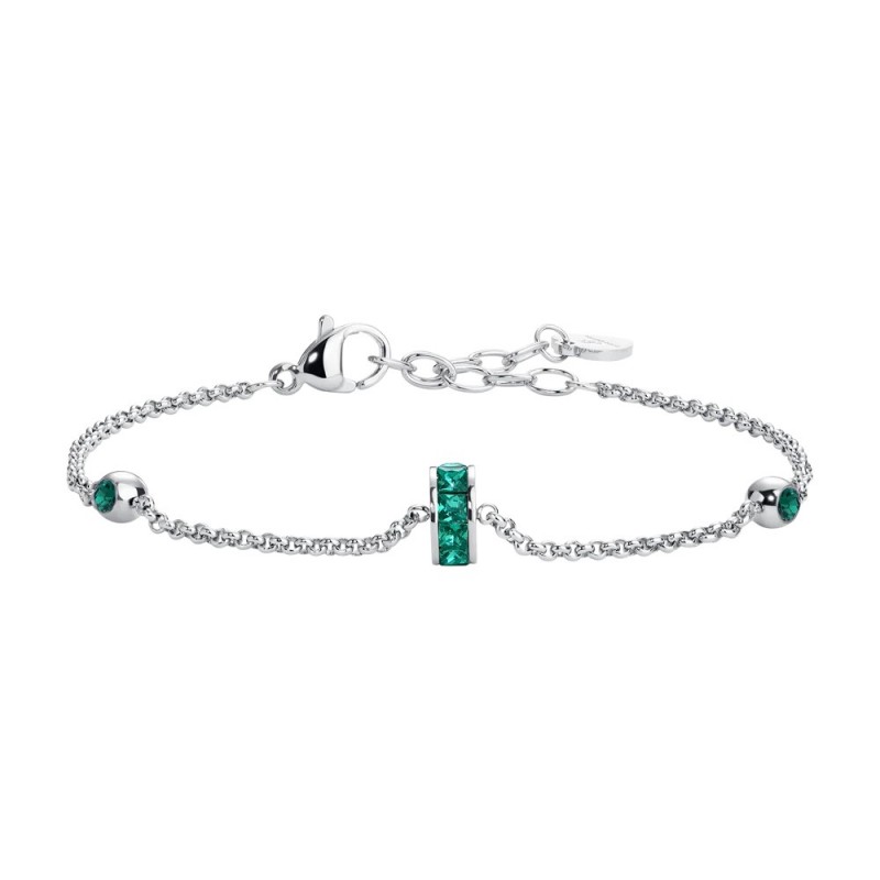 Bracciale Donna Luca Barra BK2978 In Acciaio Con Bussolotto E Cristalli Verdi