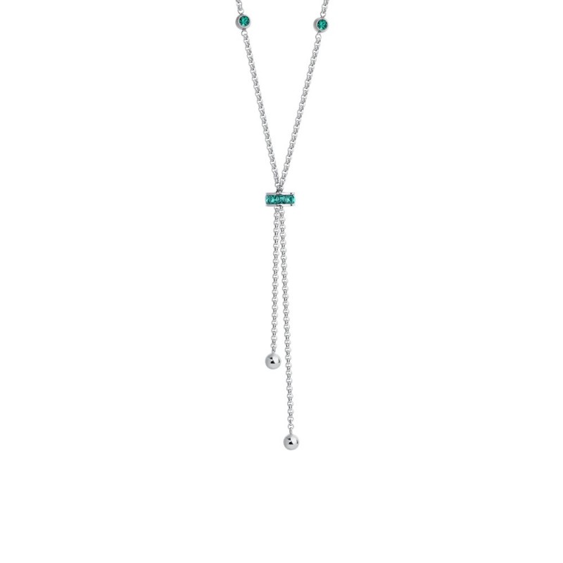 Collana Donna Luca Barra CK2279 In Acciaio Con Bussolotto Ed Elementi Con Zirconi Verdi