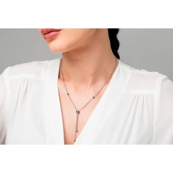 Collana Donna Luca Barra CK2279 In Acciaio Con Bussolotto Ed Elementi Con Zirconi Verdi