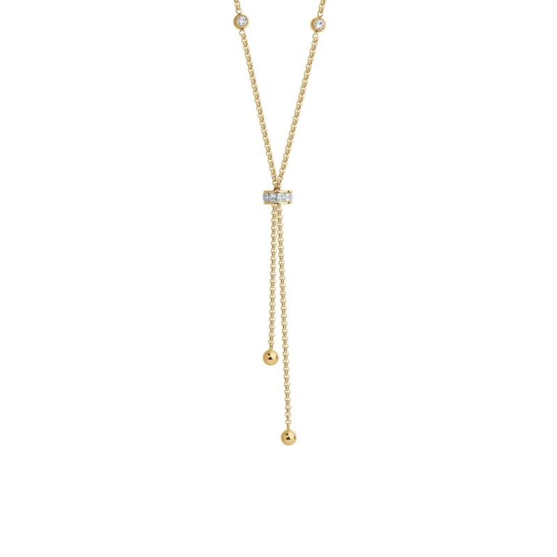 Collana Donna Luca Barra CK2277 In acciaio Dorato Con Bussolotto E Elementi Con Strass Bianchi