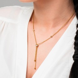 Collana Donna Luca Barra CK2277 In acciaio Dorato Con Bussolotto E Elementi Con Strass Bianchi