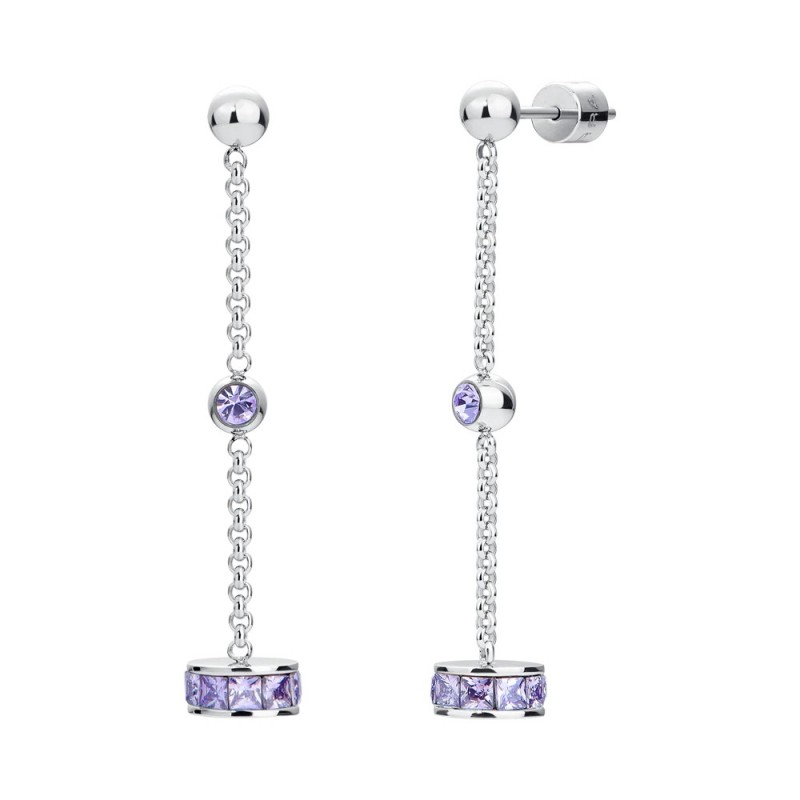 Orecchini Donna Luca Barra OK1663 Pendenti In Acciaio Con Strass Viola