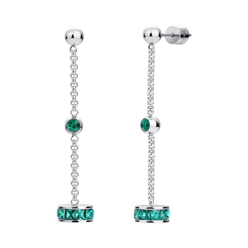 Orecchini Donna Luca Barra OK1664 Pendenti In Acciaio Con Strass Verdi