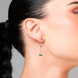 Orecchini Donna Luca Barra OK1664 Pendenti In Acciaio Con Strass Verdi