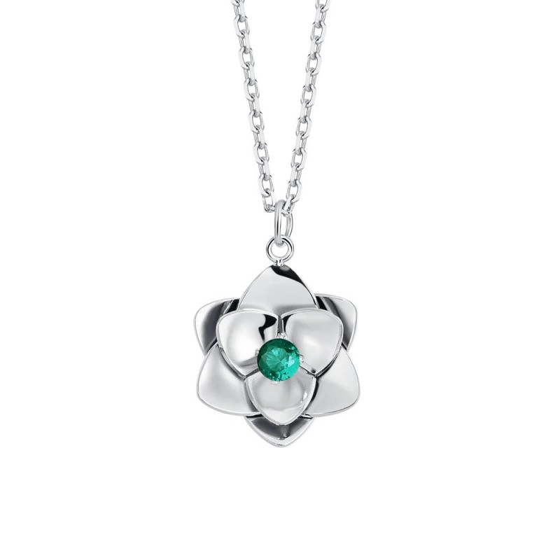 Collana Donna Luca Barra CK2281 In Acciaio Con Fiore E Zirconi Verdi