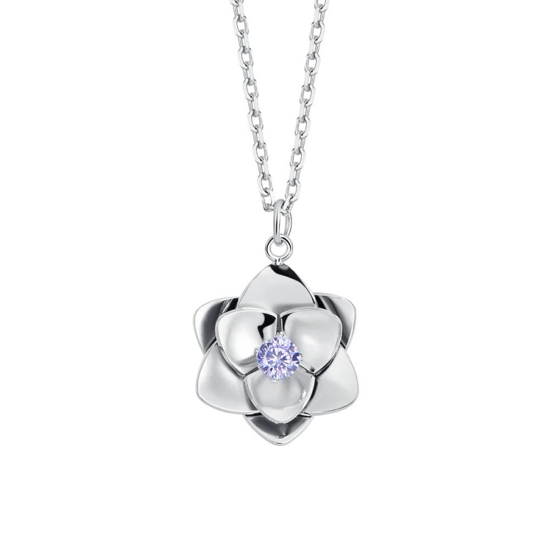 Collana Donna Luca Barra CK2282 In Acciaio Con Fiore E Zirconi Viola