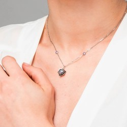 Collana Donna Luca Barra CK2282 In Acciaio Con Fiore E Zirconi Viola