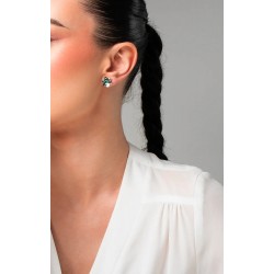 Orecchini Donna Luca Barra OK1666 Fiore In Acciaio Con Zirconi Verdi