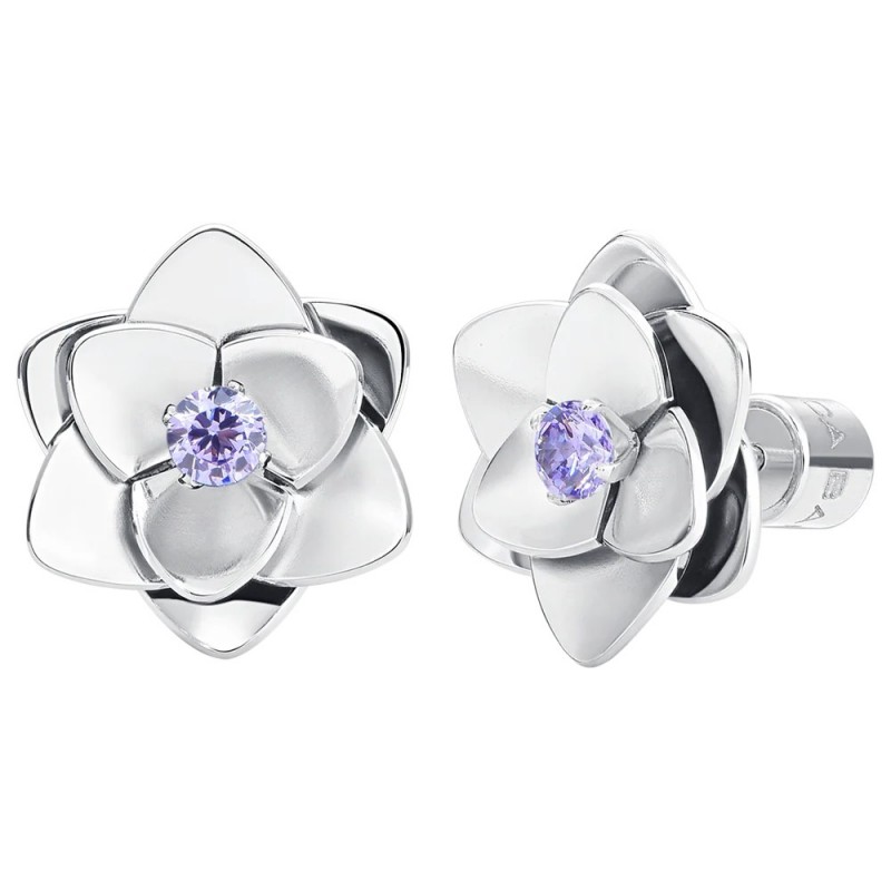 Orecchini Donna Luca Barra OK1667 Fiore In Acciaio Con Zirconi Viola