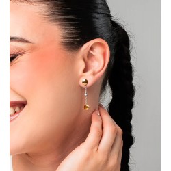 Orecchini Donna Luca Barra OK1669 Pendenti In Acciaio Con Elementi Dorati E Strass