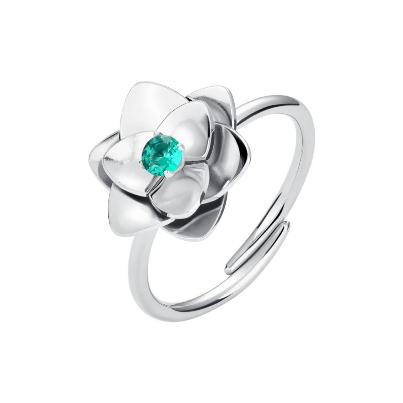 Anello Donna Luca Barra ANK678 Fiore In Acciaio Con Zircone Verde