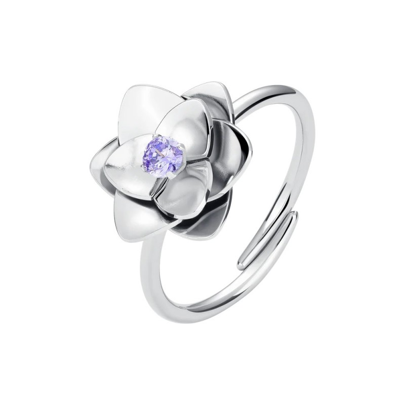 Anello Donna Luca Barra ANK679 Fiore In Acciaio Con Zircone Viola