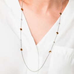 Collana Lunga Donna Luca Barra CK2286 In Acciaio Con Elementi Dorati E Strass