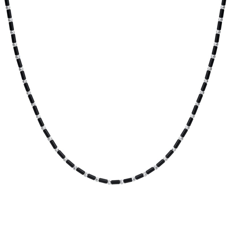 Collana Uomo Luca Barra CL385 In Acciaio Con Cilindri Neri E Sfere Sfaccettate