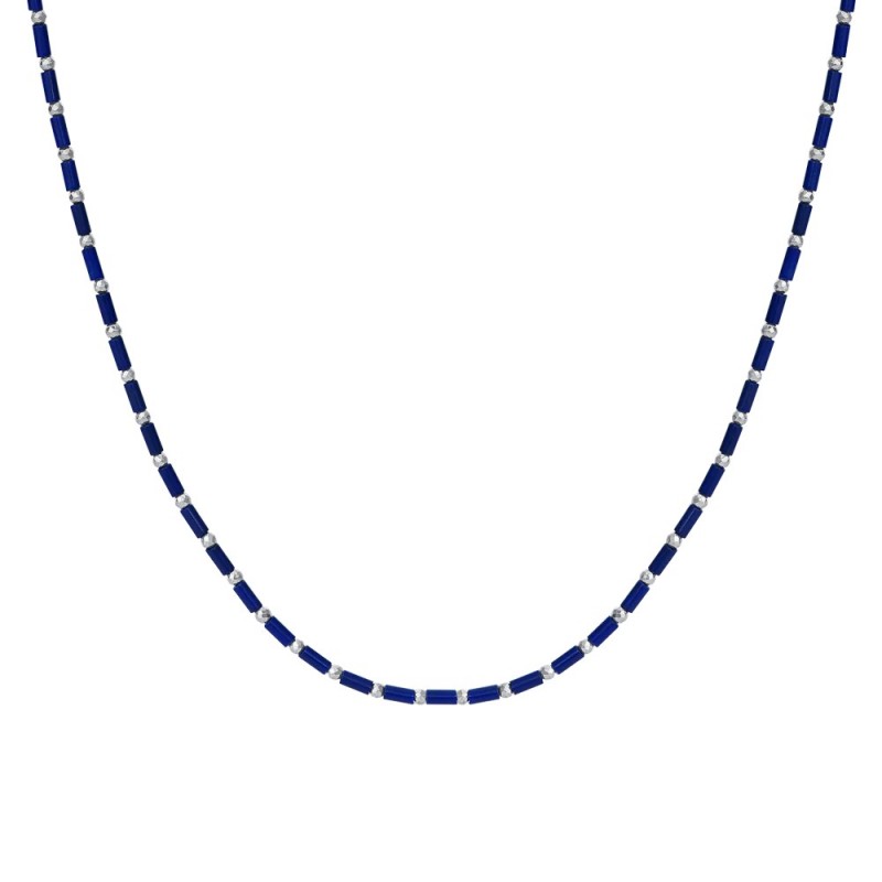 Collana Uomo Luca Barra CL386 In Acciaio Con Cilindri Blu E Sfere Sfaccettate