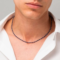 Collana Uomo Luca Barra CL386 In Acciaio Con Cilindri Blu E Sfere Sfaccettate