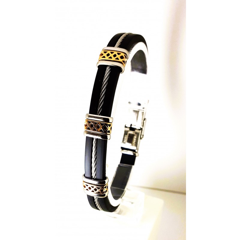 Bracciale Uomo Semirigido Ananda Steel And Co AXBR10 In Caucciù E Acciaio