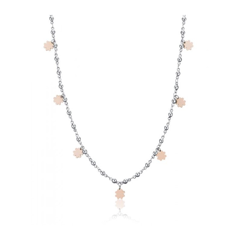 Collana donna in acciaio con pendenti quadrifoglio Luca Barra CK1408
