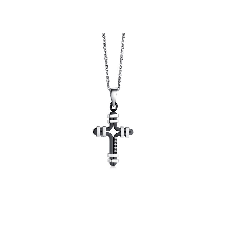 Collana Uomo Arkano CR05NB/B In Acciaio Con Croce Bicolore E Zirconi