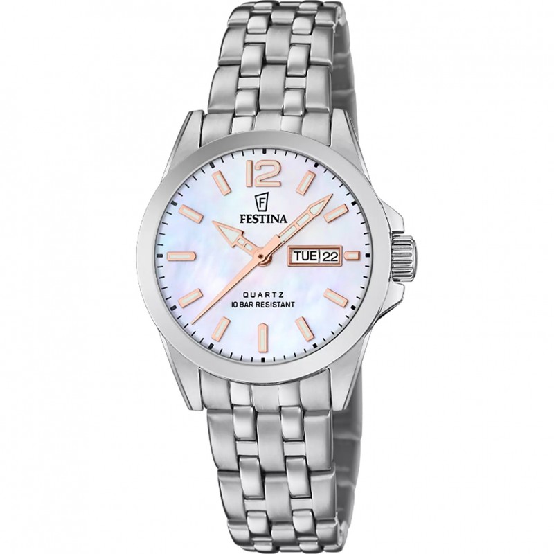 Orologio Donna Festina Classics F20455/5 Acciaio Con Quadrante Madreperla Bianco
