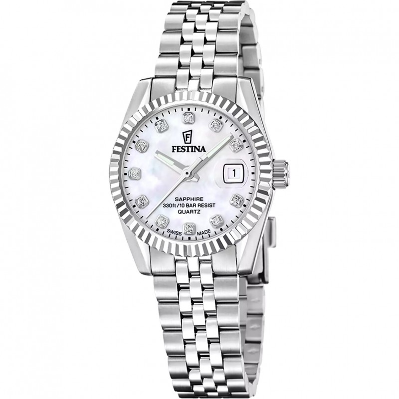 Orologio Donna Festina F20087/1 Solo Tempo Swiss Made Con Quadrante Madreperla