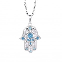 Collana Donna Lotus Silver LP1989-1/4 Con Mano Di Fatima E Zirconi Azzurri